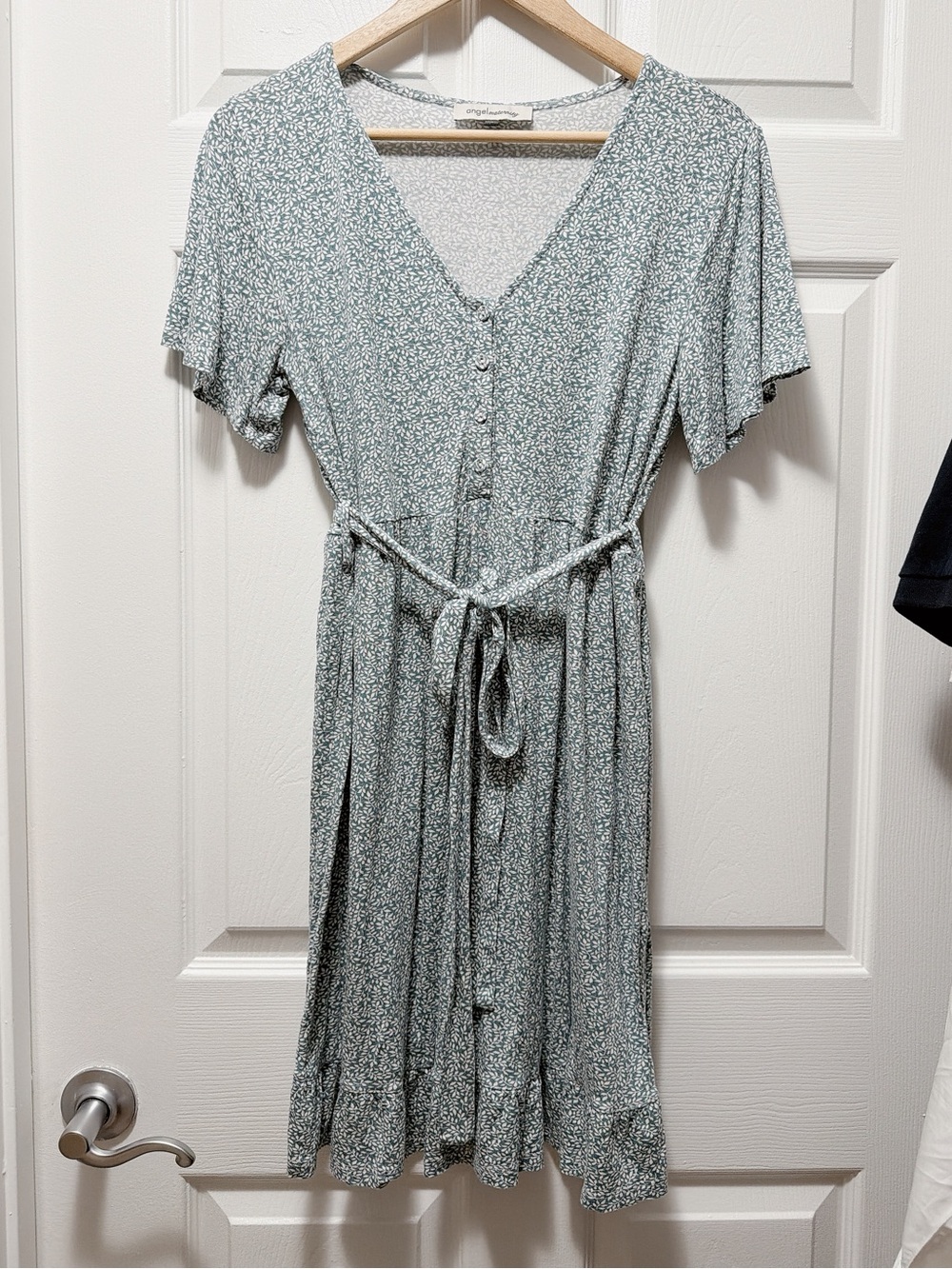 Nordstrom Angel Maternity Light Sage Floral Button-Front Dress